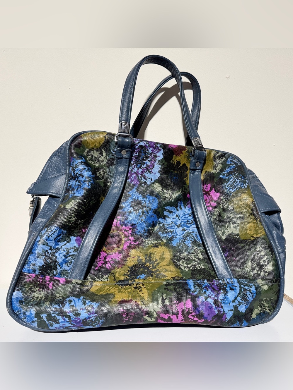 Vintage American Tourister Tiara Weekender Bag Blue Floral Carry On Overnight